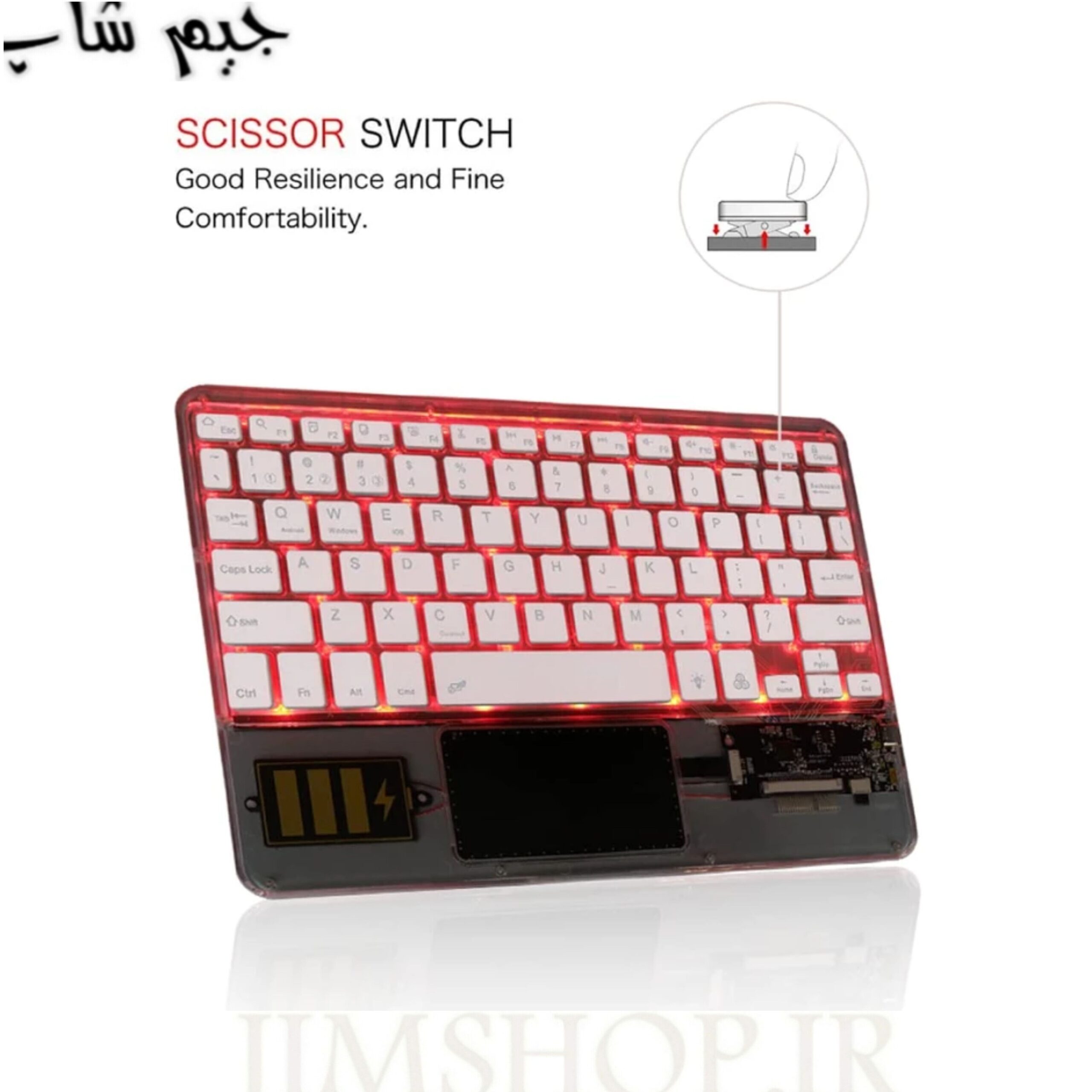 کیبورد شیشه ای، دارای تاچ لمسی، شارژی transparency wireless keyboard — تصویر ۲