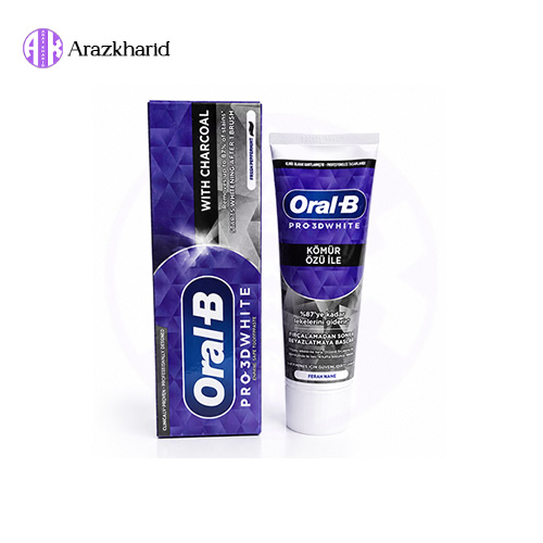 خمیر دندان سفید کننده زغالی اورال بی مدل PRO 3D WHITE WİTH CHARCOAL حجم 75 میل