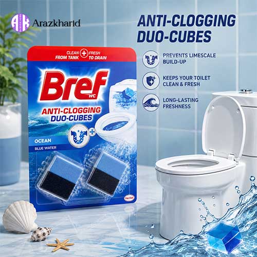 بوگیر و خوشبوکننده توالت فرنگی برف Bref Anti-Clogging Duo-Cubes Ocean Blue Water بسته ۲ عددی — تصویر ۳