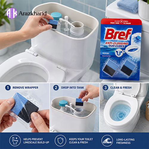 بوگیر و خوشبوکننده توالت فرنگی برف Bref Anti-Clogging Duo-Cubes Ocean Blue Water بسته ۲ عددی — تصویر ۴