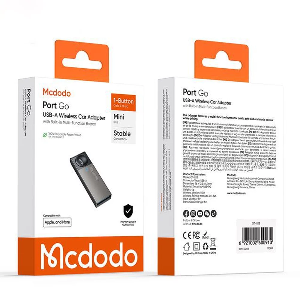 گیرنده صوتی بلوتوث خودرو مک دودو مدل MCDODO OT-8250 — تصویر ۳