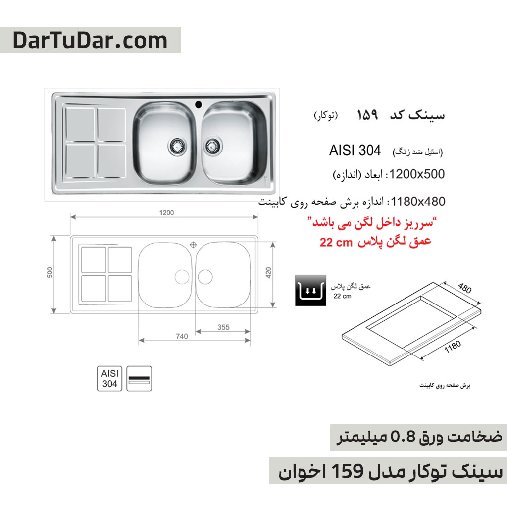 سینک توکار مدل 159NEW اخوان — تصویر ۵