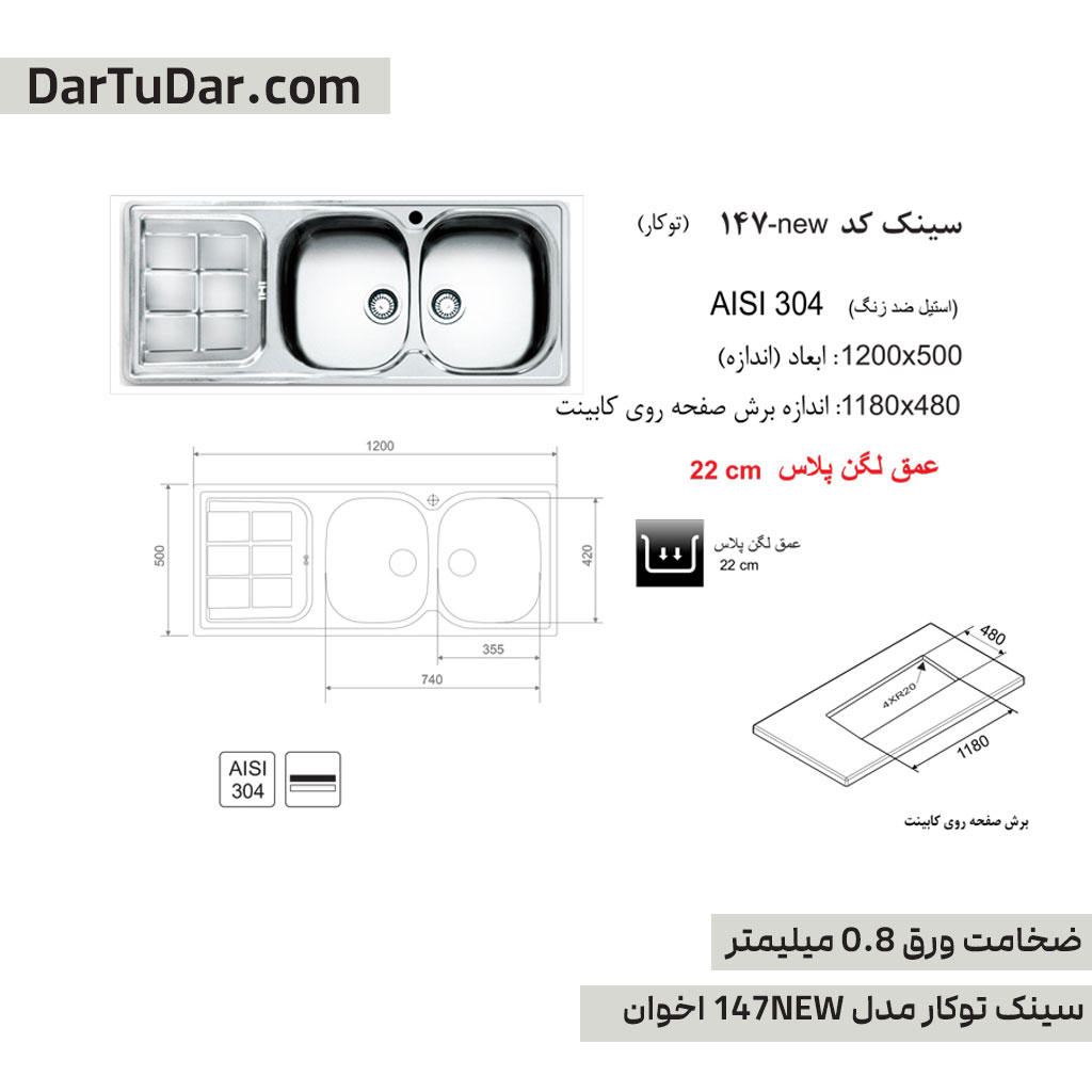 سینک توکار مدل 147NEW اخوان — تصویر ۵