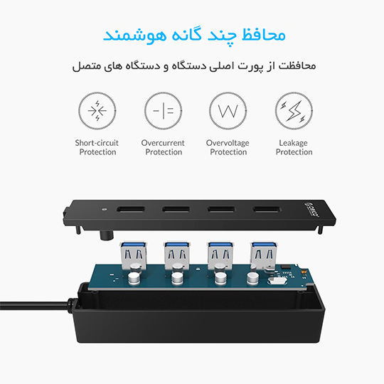 هاب 4 پورت USB3.0 با کابل متصل مدل ORICO W8PH4-U3 — تصویر ۸
