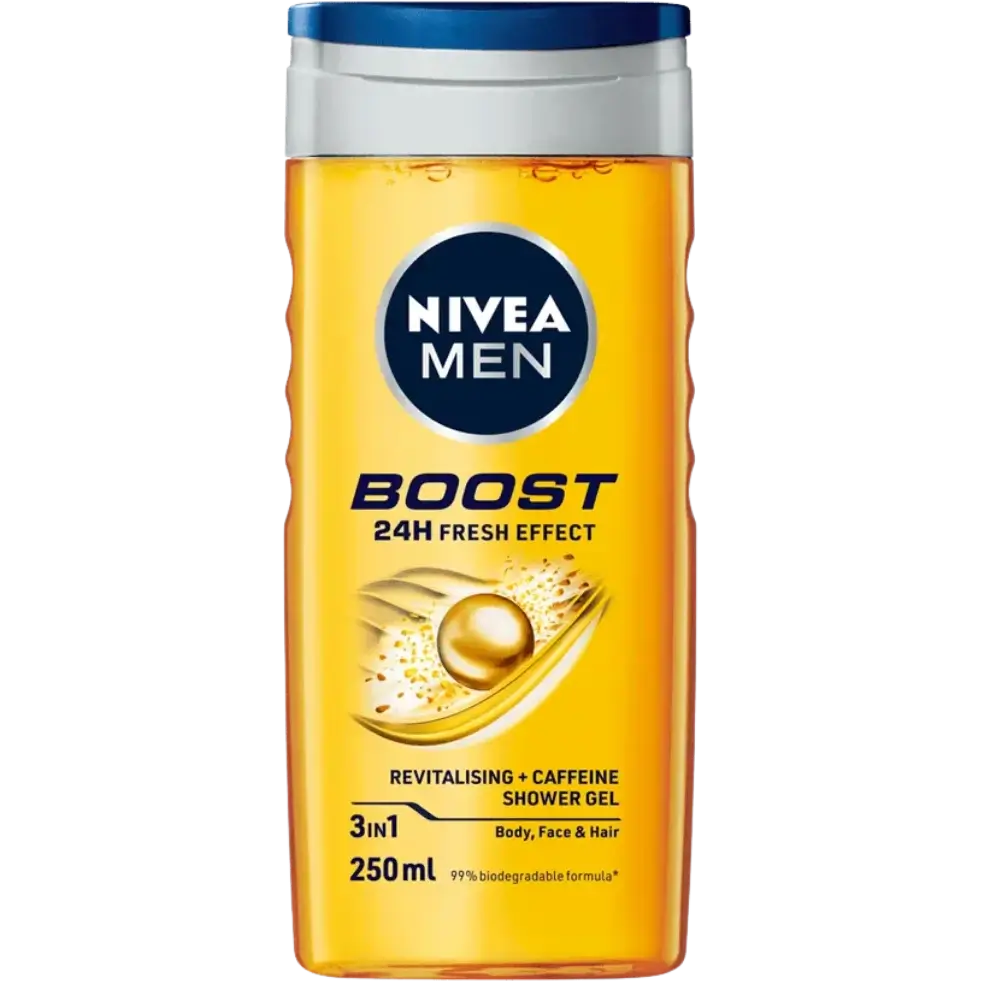 شامپو سر و بدن مردانه ۳ در ۱ نیوا من حاوی کافئین طبیعی ۲۵۰ میل Nivea Men Boost Shower Gel 3in1 Body Wash