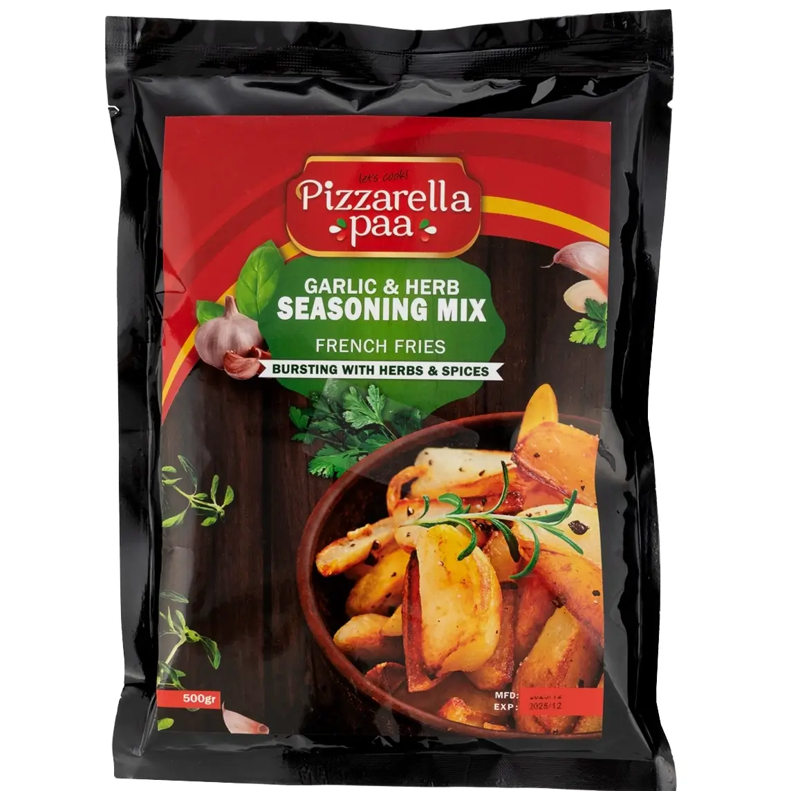 ادویه سیب زمینی پیزارلا پا با طعم سیر و سبزیجات 500 گرم pizzarella paa garlic and herb