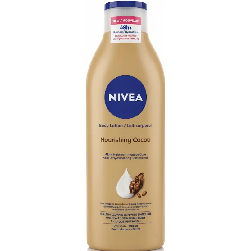 لوسیون بدن کاکائو نیوآ آبرسان فوری و درخشانکننده – مناسب پوست خشک – 400 میل Nivea Body Lotion Nourishing Cocoa