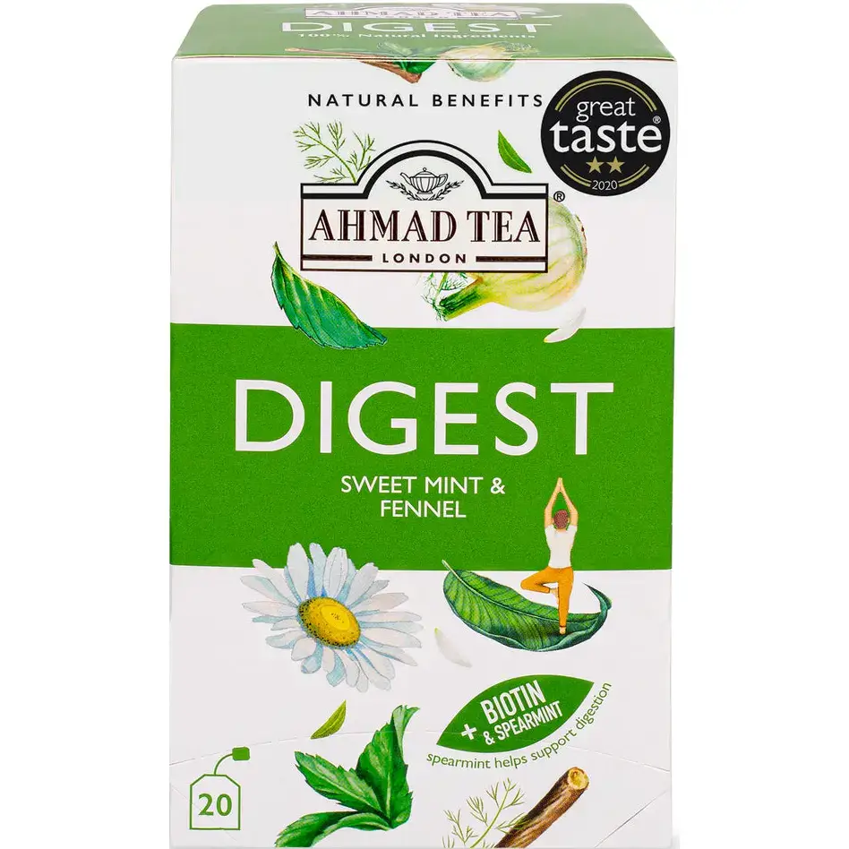 دمنوش گوارش احمد حاوی نعناع، رازیانه و بیوتین 20 عدد Ahmad Tea Herbal Tea, Sweet Mint, Fennel & Biotin ‘Digest’