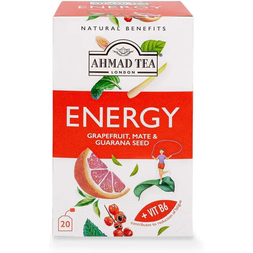 دمنوش انرژی زا احمد با گریپ فروت، ماته و گوارانا غنی شده با ویتامیل ب6- 20 عددی Ahmad Tea Energy Grapefruit, Mate & Guarana Seed Infusion