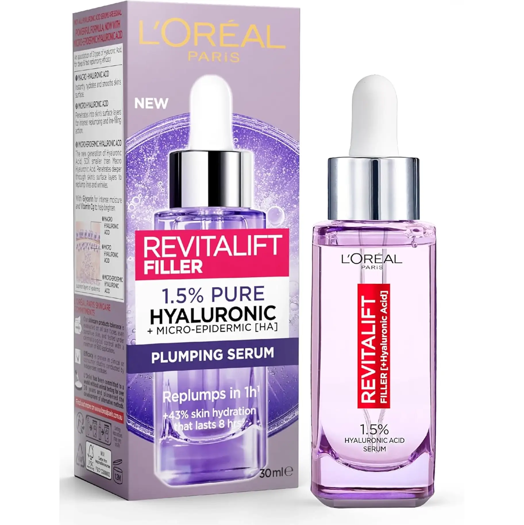سرم ضد چروک و پرکننده هیالورونیک اسید رویتالیفت فیلر لورآل 30 میلL’oreal Revitalift Filler Pure Hyaluronic Acid 1.5% Serum