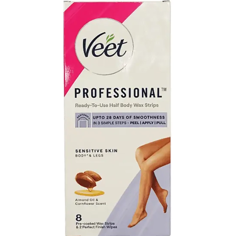 نوار موبر ویت نیم تنه پوست حساس ۸ عددی با روغن بادام Veet Professional Half Body Wax Strips for Sensitive — تصویر ۲
