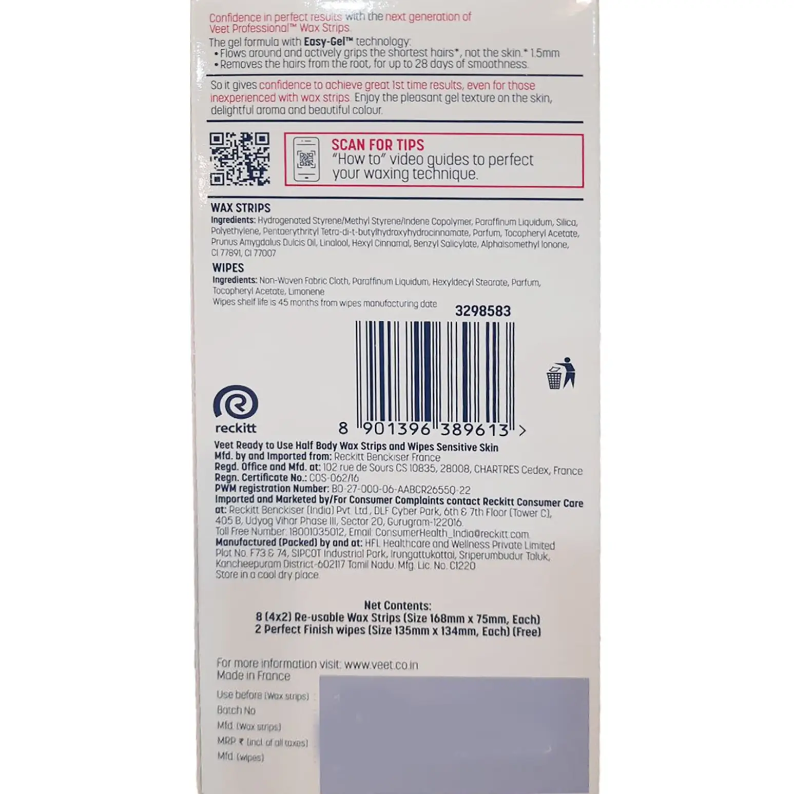 نوار موبر ویت نیم تنه پوست حساس ۸ عددی با روغن بادام Veet Professional Half Body Wax Strips for Sensitive — تصویر ۳