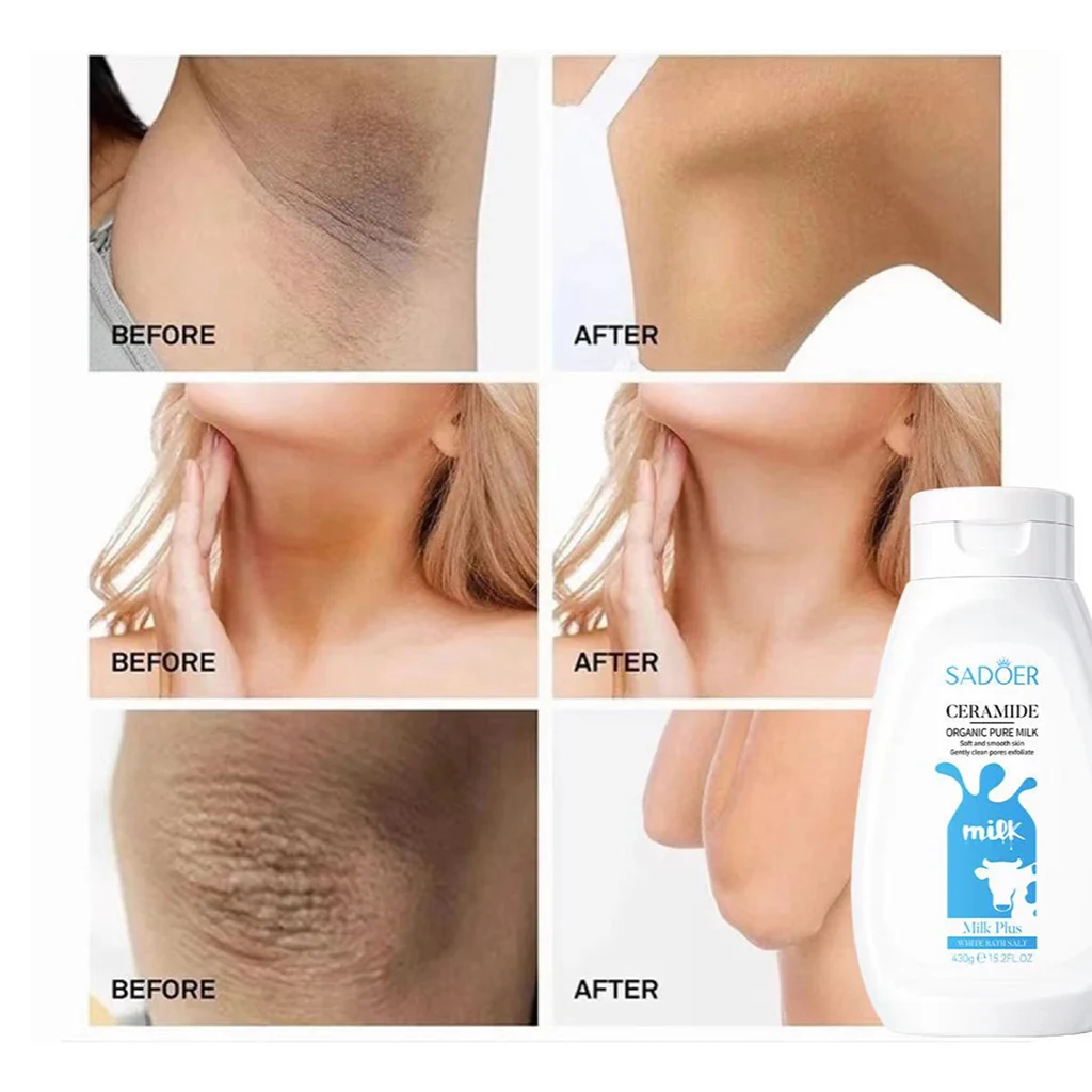 نمک بدن شیر گاو سادور | SADOER Ceramide Organic Pure Milk Scrub شفاف کننده، لایه‌بردار ملایم و نرم‌کننده پوست بدن — تصویر ۵