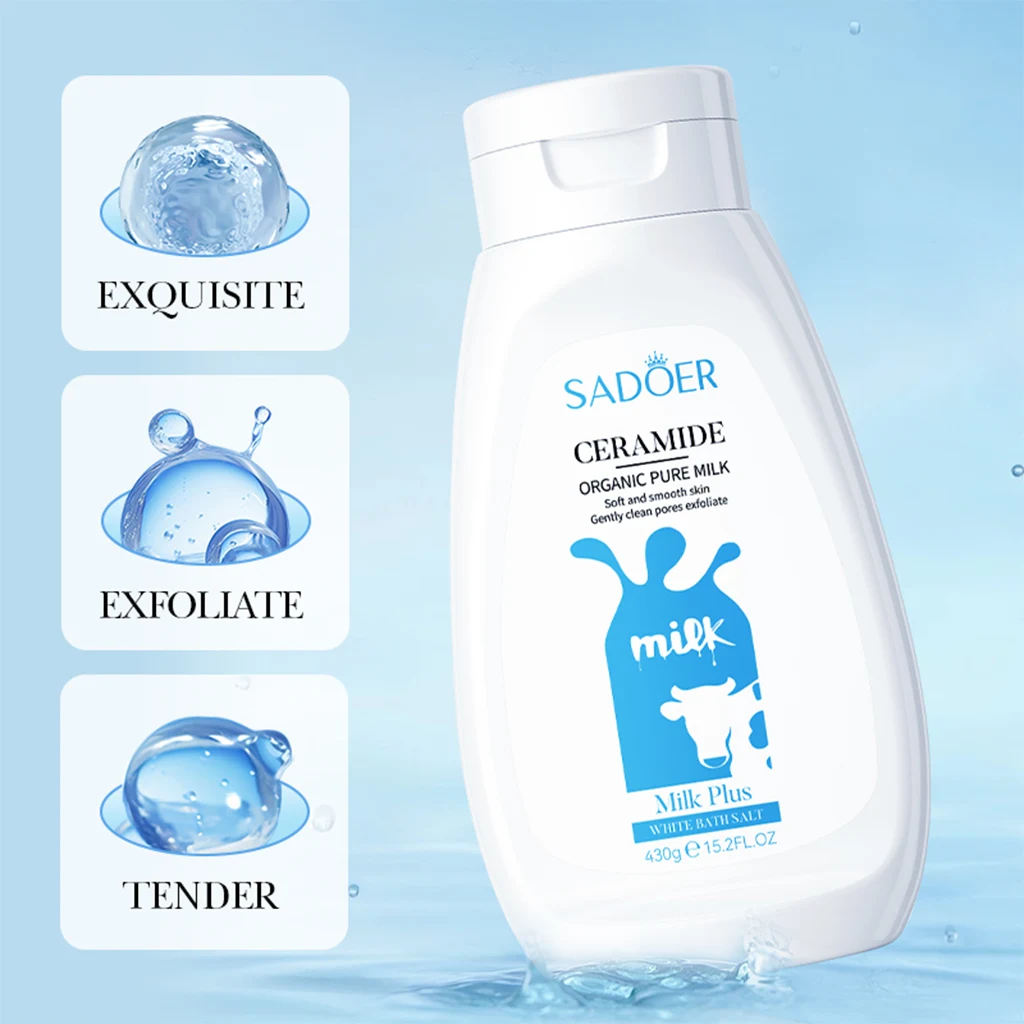 نمک بدن شیر گاو سادور | SADOER Ceramide Organic Pure Milk Scrub شفاف کننده، لایه‌بردار ملایم و نرم‌کننده پوست بدن — تصویر ۳