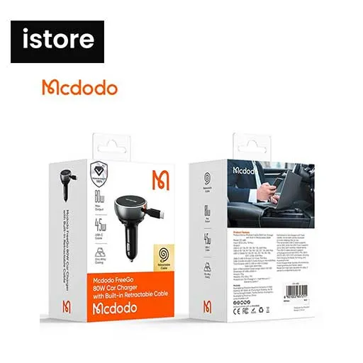 شارژر فندکی فست شارژ CC-4850 ماشین تایپ سی 80 وات با کابل جمع شونده تایپ سی مک‌دودو گارانتی دار | Mcdodo CC-4850 FreeGo 80W Car Charger Built-in Retractable Cable — تصویر ۵