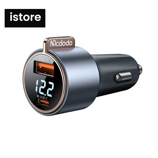 شارژر فندکی فست شارژ مک دودو 3690-CC Mcdodo توان 75 وات گارانتی 12 ماهه با نمایشگر دیجیتال | MCDODO 75W Digital Display 1C+1A PD Fast Car Charger for Trucks