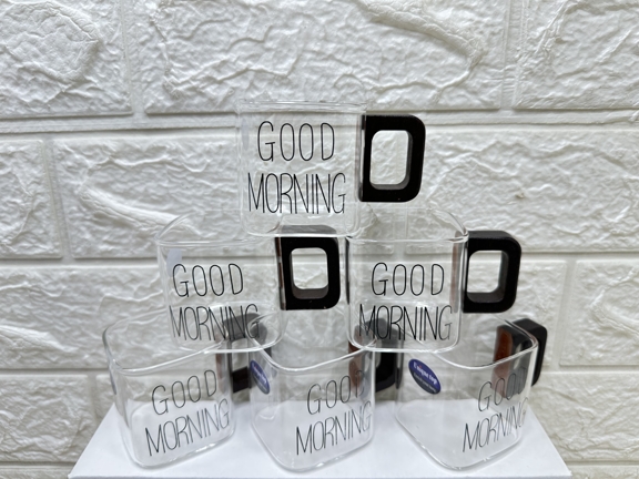 شات قهوه دو کاپ پیرکس طرح Good Morning دسته چوبی(تکی) — تصویر ۲