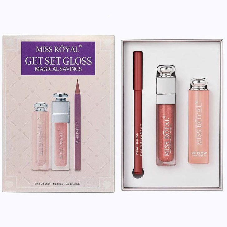 پک 3 تیکه آرایش لب طرح دیور برند MISS ROYAL