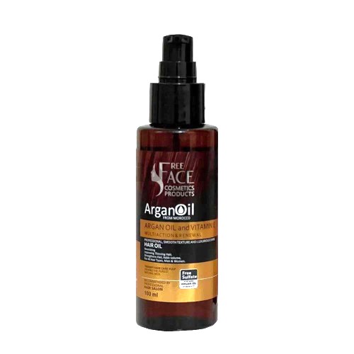 روغن آرگان Keratin Hair برند فری فیس حاوی ویتامین E مناسب انواع مو حجم 100 میل — تصویر ۲