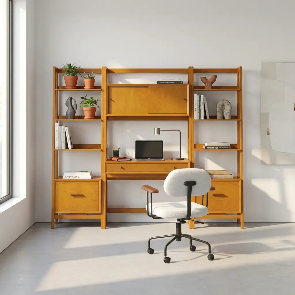 میز تحریر و کتابخانه مدرن — تصویر ۸