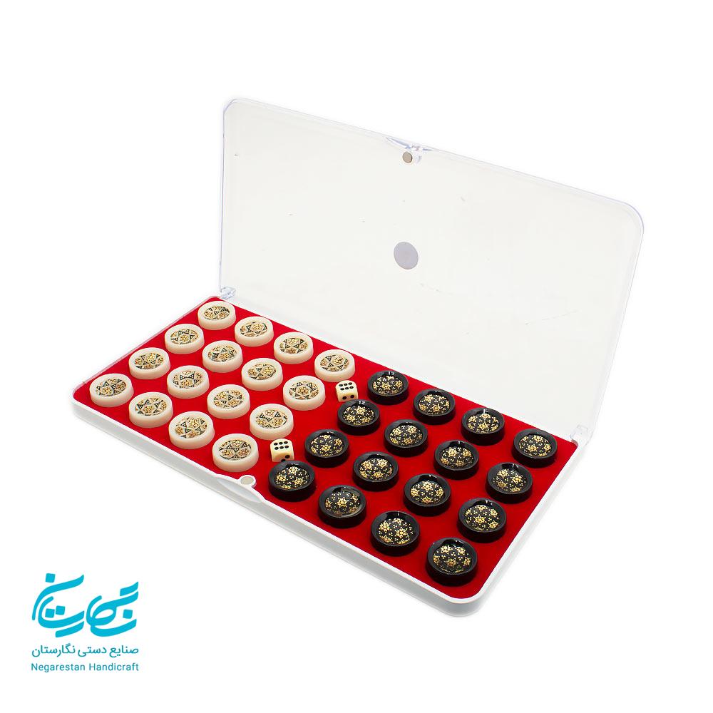 مهره تخته نرد خاتم کاری با جعبه — تصویر ۲