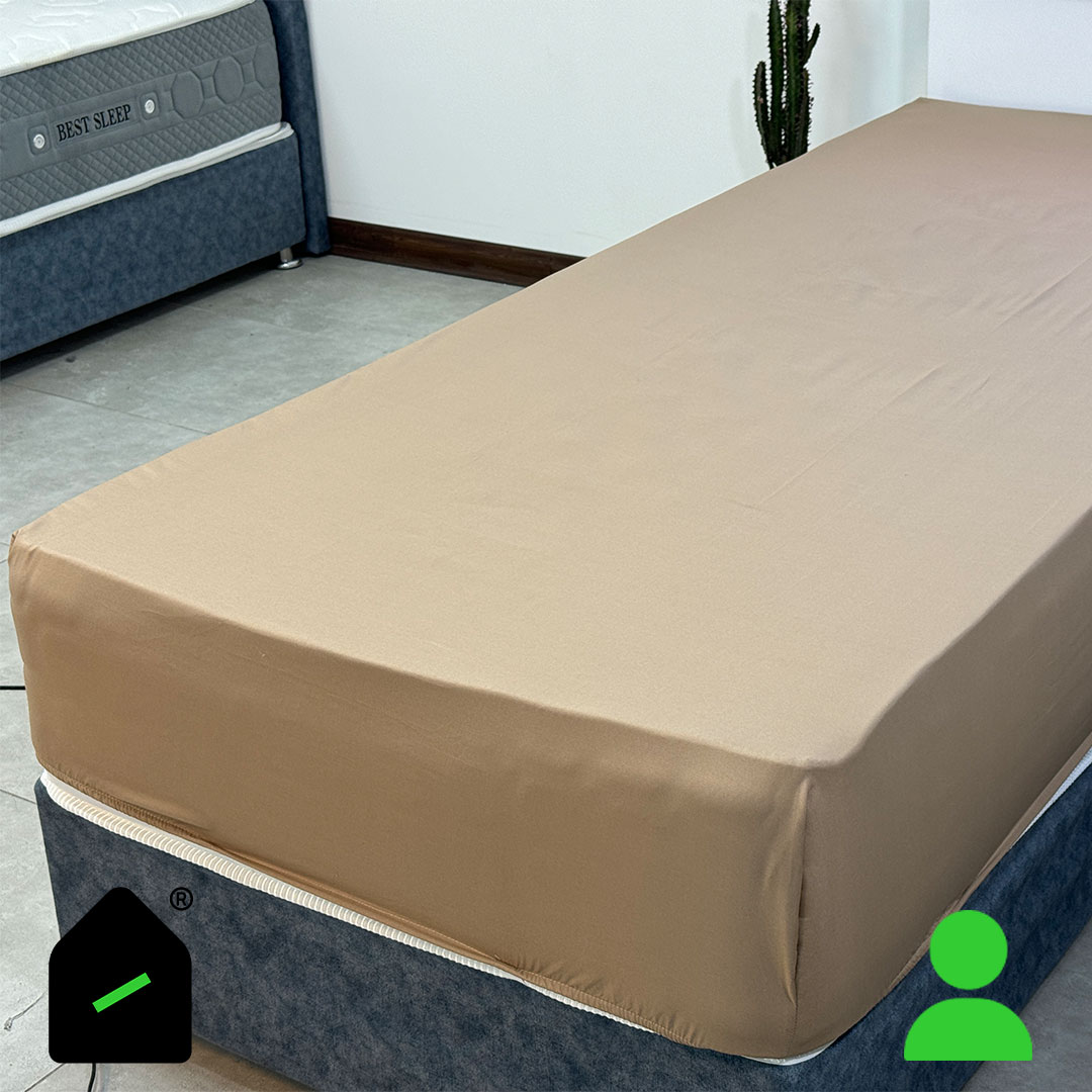 ملحفه کش دار تشک یک نفره رنگ نسکافهای Elay home
