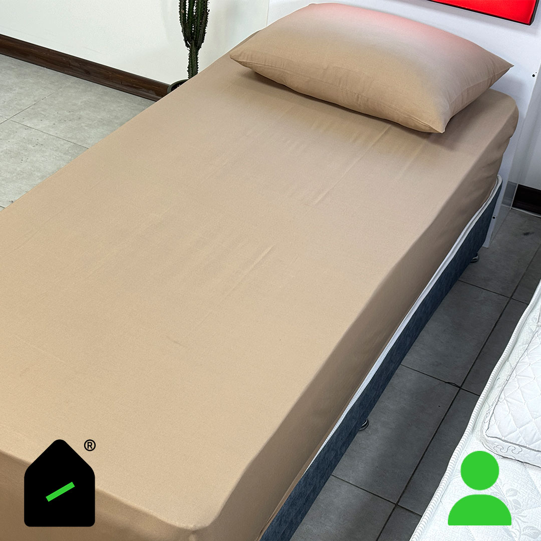 ملحفه نیم ست یک نفره رنگ نسکافهای (ملحفه کش دار+ 1 روبالشتی) Elay home