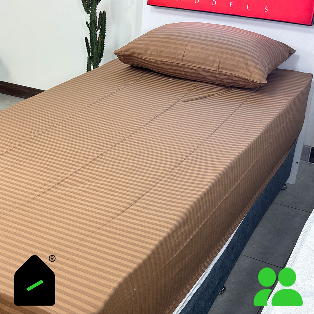 ملحفه نیم ست دونفره هتلی رنگ نسکافهای (ملحفه کش دار+ 2روبالشتی) Elay home