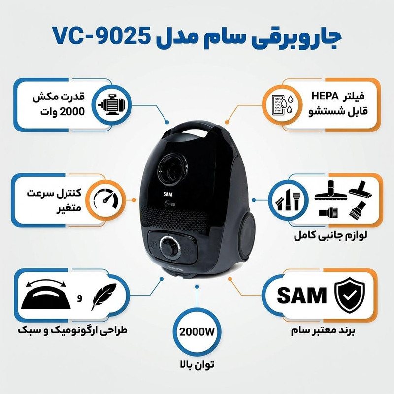 جاروبرقی سام مدل VC-9025(RP) قرمز پورشه — تصویر ۶