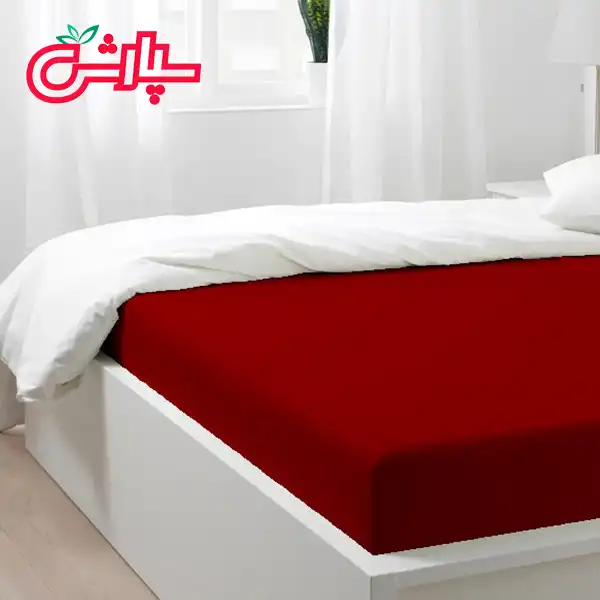 سرویس ملحفه ساده زرشکی – کتان — تصویر ۶