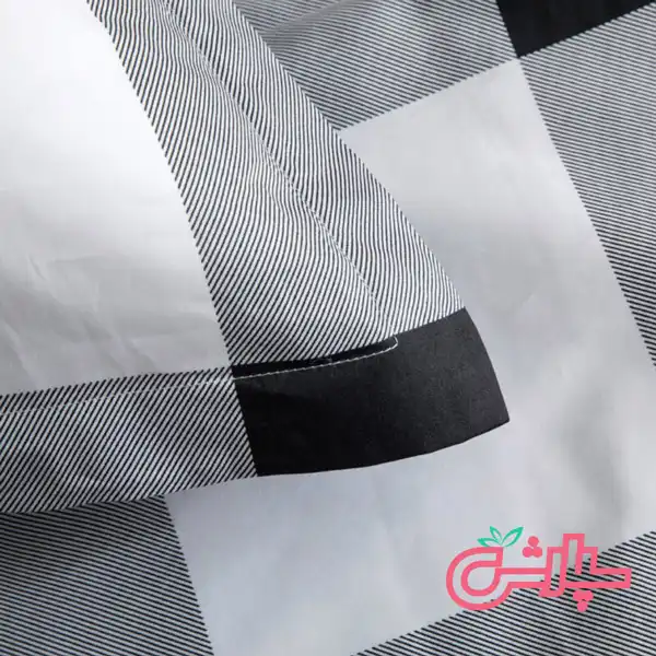 لحاف روتختی چهارخانه سفید مشکی – کتان (331) — تصویر ۴
