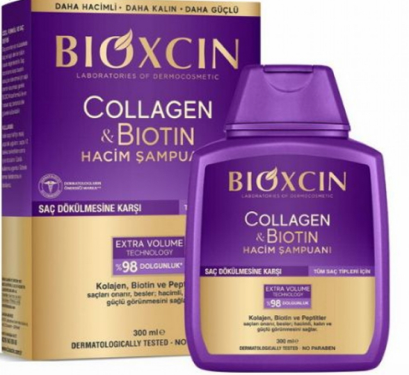 شامپو ضد ریزش وحجم دهنده Bioxcin اصل(با ضمانت)مدل کلاژن و بیوتین — تصویر ۲