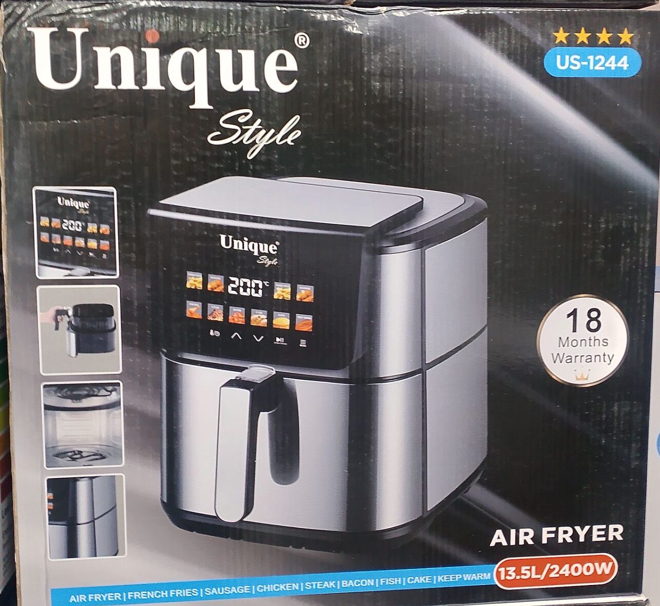 سرخکن بدون روغن یونیک (Unique) مدل US-1244 | ظرفیت ۱۳.۵ لیتری و توان ۲۴۰۰ وات