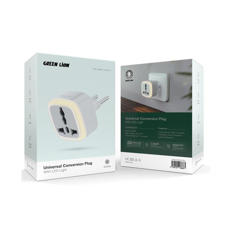 تبدیل 3 به 2 چراغدار گرین لاین مدل Green lion GNUCOVEULT universal conversion EU plug — تصویر ۴