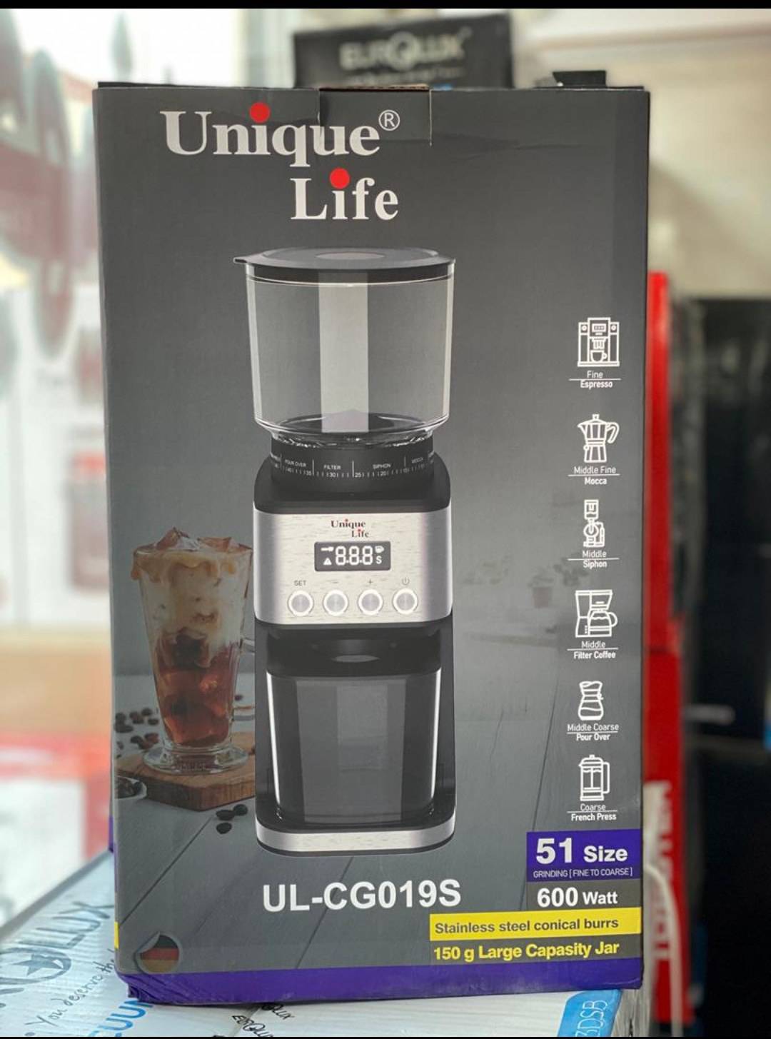 آسیاب قهوه حرفهای یونیک لایف مدل UL-CG019S