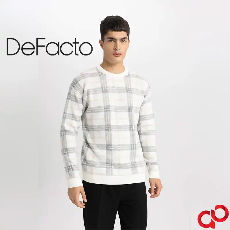 پلیور مردانه یقه خدمه دفکتو DeFacto مدل طرح دار — تصویر ۸