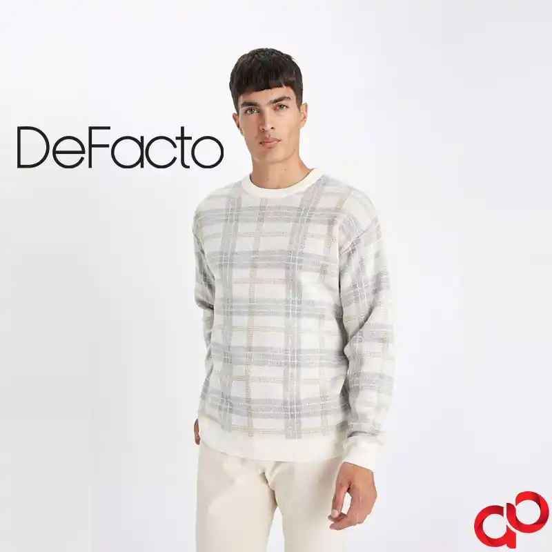 پلیور مردانه یقه خدمه دفکتو DeFacto مدل طرح دار — تصویر ۴