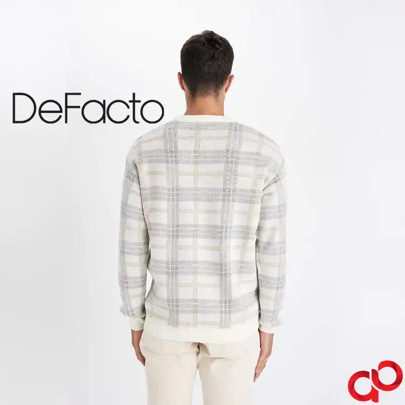 پلیور مردانه یقه خدمه دفکتو DeFacto مدل طرح دار — تصویر ۶
