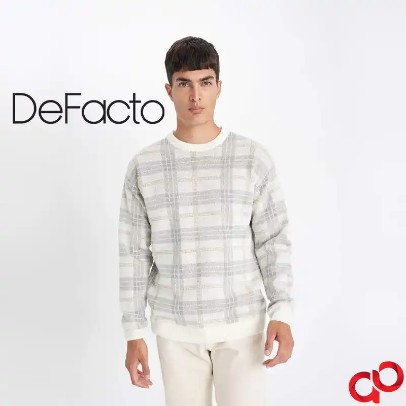 پلیور مردانه یقه خدمه دفکتو DeFacto مدل طرح دار — تصویر ۵