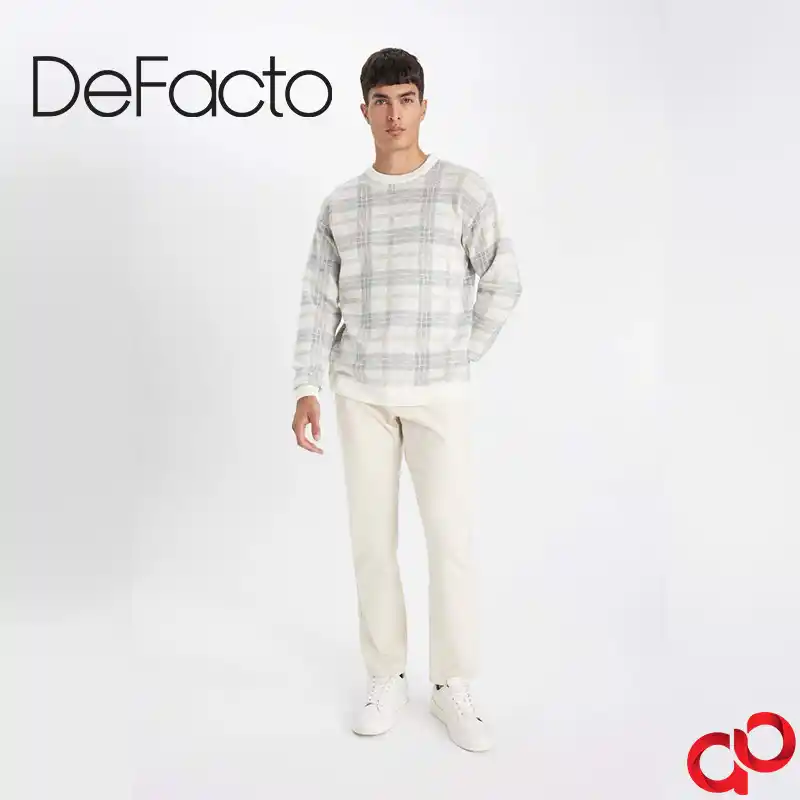 پلیور مردانه یقه خدمه دفکتو DeFacto مدل طرح دار — تصویر ۳