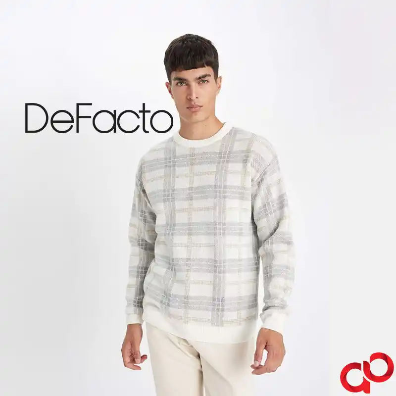پلیور مردانه یقه خدمه دفکتو DeFacto مدل طرح دار — تصویر ۲