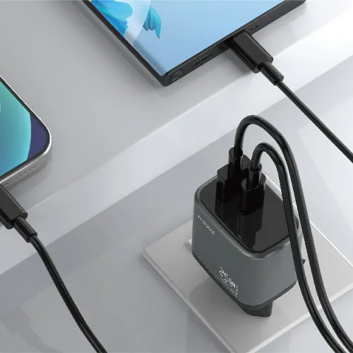 شارژر دیواری ۲۵ وات نوکسو مدل CHN-P-1 با ۲ پورت USB-C و USB-A، پشتیبانی از PD و QC3.0، فناوری GaN — تصویر ۳