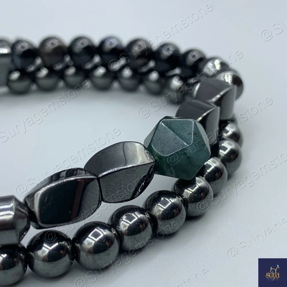 دستبند سنگی مردانه ، سنگ اصل و معدنی عقیق ، حدید ، عقیق خزه ای Iron Hand 3 — تصویر ۳