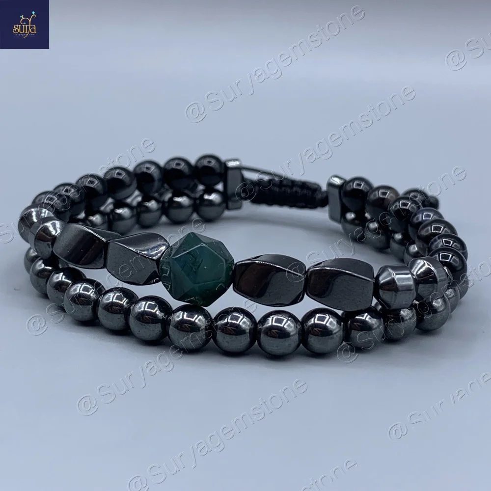 دستبند سنگی مردانه ، سنگ اصل و معدنی عقیق ، حدید ، عقیق خزه ای Iron Hand 3 — تصویر ۴