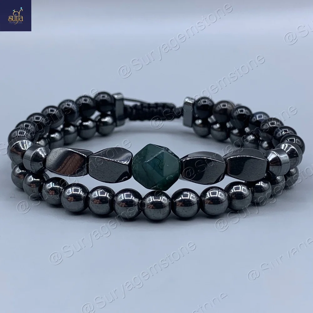 دستبند سنگی مردانه ، سنگ اصل و معدنی عقیق ، حدید ، عقیق خزه ای Iron Hand 3