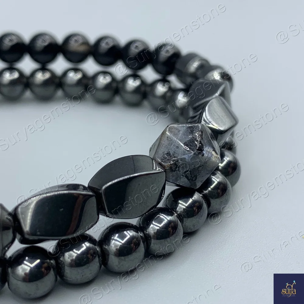 دستبند مردانه سنگی لارویکیت اصل و معدنی و سنگ عقیق و حدید Iron Hand 2 — تصویر ۳