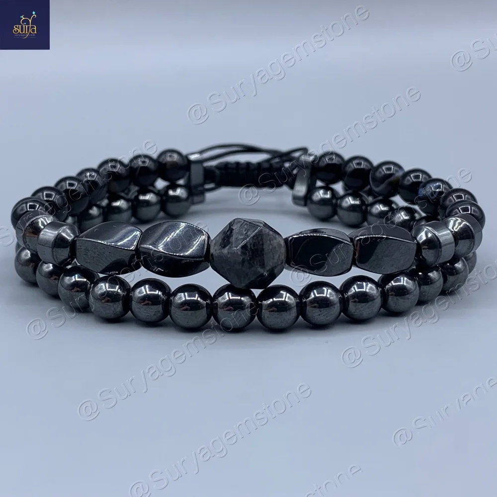 دستبند مردانه سنگی لارویکیت اصل و معدنی و سنگ عقیق و حدید Iron Hand 2 — تصویر ۲