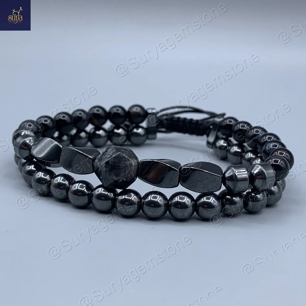دستبند مردانه سنگی لارویکیت اصل و معدنی و سنگ عقیق و حدید Iron Hand 2 — تصویر ۴