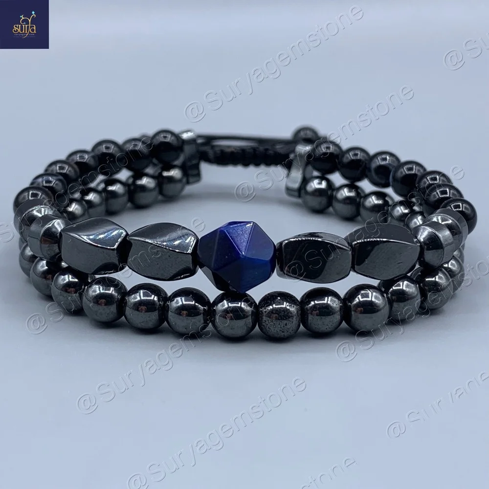 دستبند سنگی مردانه | سنگ اصل و معدنی عقیق ، حدید و چشم ببر Iron Hand 1 — تصویر ۲