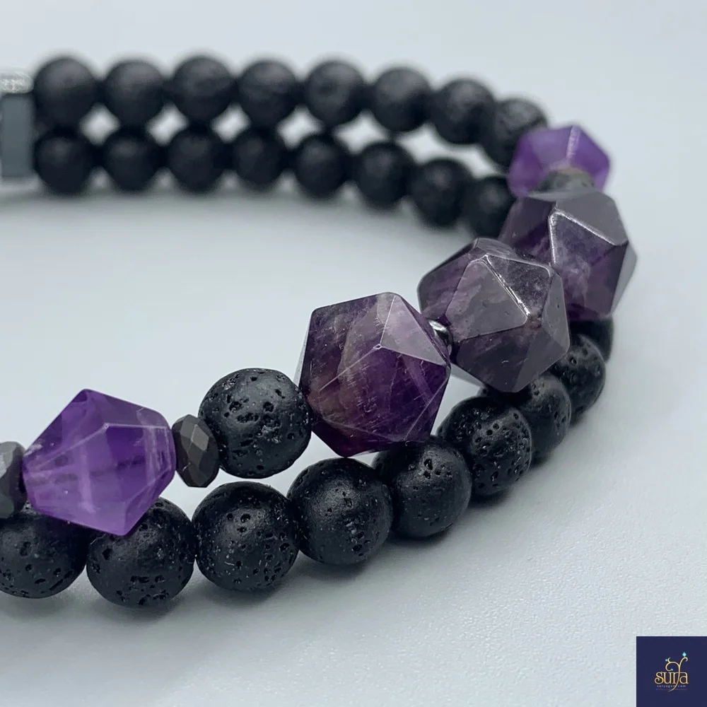 دستبند مردانه ،معدنی و اصل، سنگ آمیتیست، لاوا و حدید ، Eclipse of Amethyst — تصویر ۳